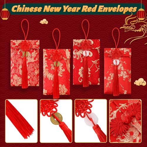 JULBEAR Chinese New Year Red Envelopes, 10Pcs Silk Red Envelope 2026 Lunar Traditional Lucky Money Hong Bao Embroidery Craft for Spring Festivel Chinese Lunar New Year Wedding Birthday - Image 3