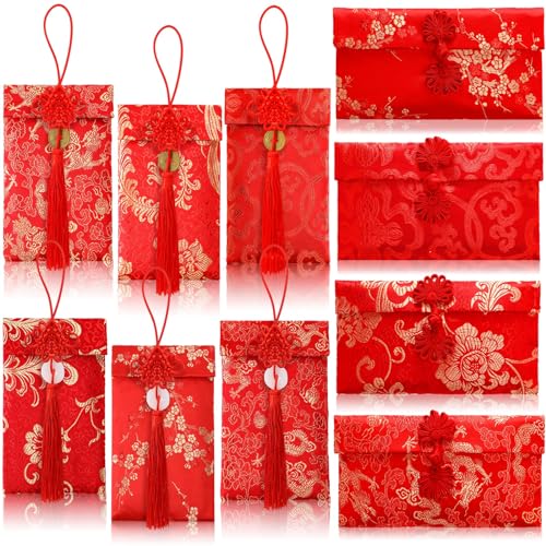 JULBEAR Chinese New Year Red Envelopes, 10Pcs Silk Red Envelope 2026 Lunar Traditional Lucky Money Hong Bao Embroidery Craft for Spring Festivel Chinese Lunar New Year Wedding Birthday - Image 1