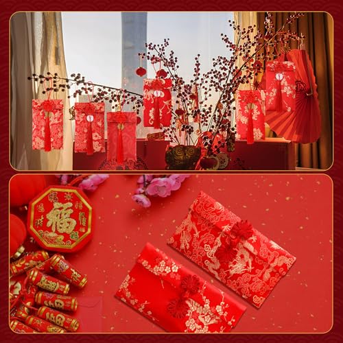 JULBEAR Chinese New Year Red Envelopes, 10Pcs Silk Red Envelope 2026 Lunar Traditional Lucky Money Hong Bao Embroidery Craft for Spring Festivel Chinese Lunar New Year Wedding Birthday - Image 5