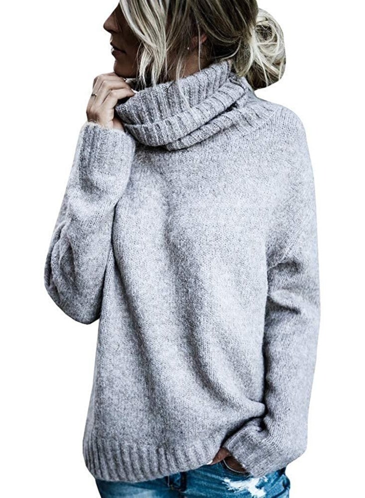 NIBEMINENT Autumn and Winter Women's Sweater Casual Knitted Top Long Sleeve High Round Neck Solid Color Sweater Women's Clothing - Image 1