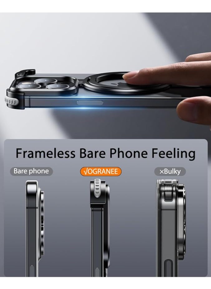 جنرال - غلاف تيتانيوم طبيعي بدون إطار لهاتف iPhone 15 Pro Max / 15 Pro / 15 Plus / 15 مع قاعدة Magsafe، تصميم أقل حواف وزنها خفيف معدني صلب صدمات فائق النحافة - Image 1