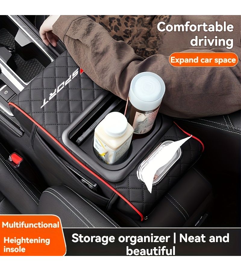 Car and Truck Armrest Box With Cup Holders Black PU Leather Four in One - Image 4