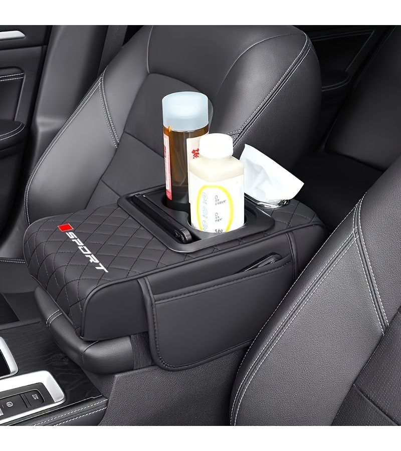 Car and Truck Armrest Box With Cup Holders Black PU Leather Four in One - Image 5