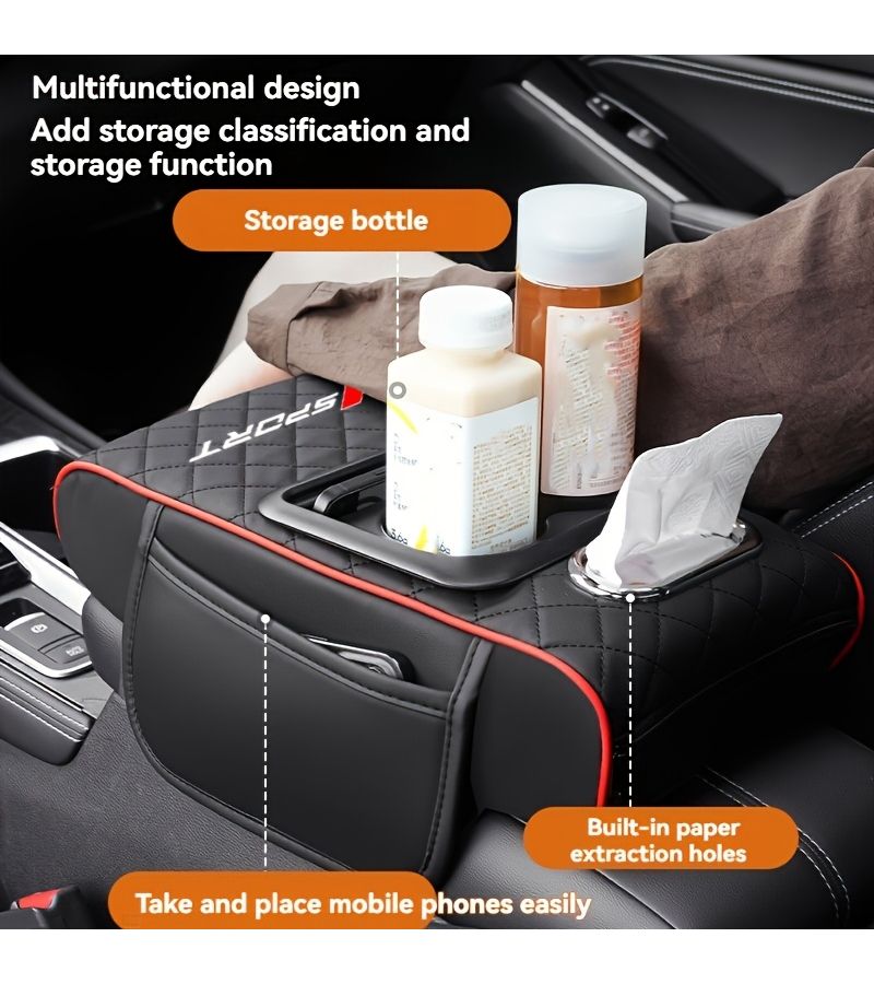 Car and Truck Armrest Box With Cup Holders Black PU Leather Four in One - Image 3