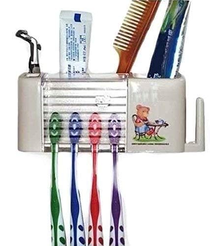 Inditradition Wall Hanging Toothbrush Toothpaste Holder | Multipurpose Bathroom Accessory Organizer (Plastic, White) - Image 3