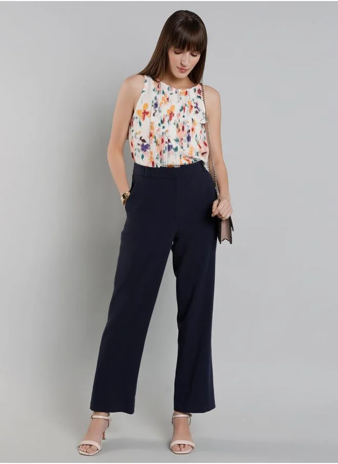 ميش Mish Women White Floral Print Sleeveless Top with Pin Tuck Detail