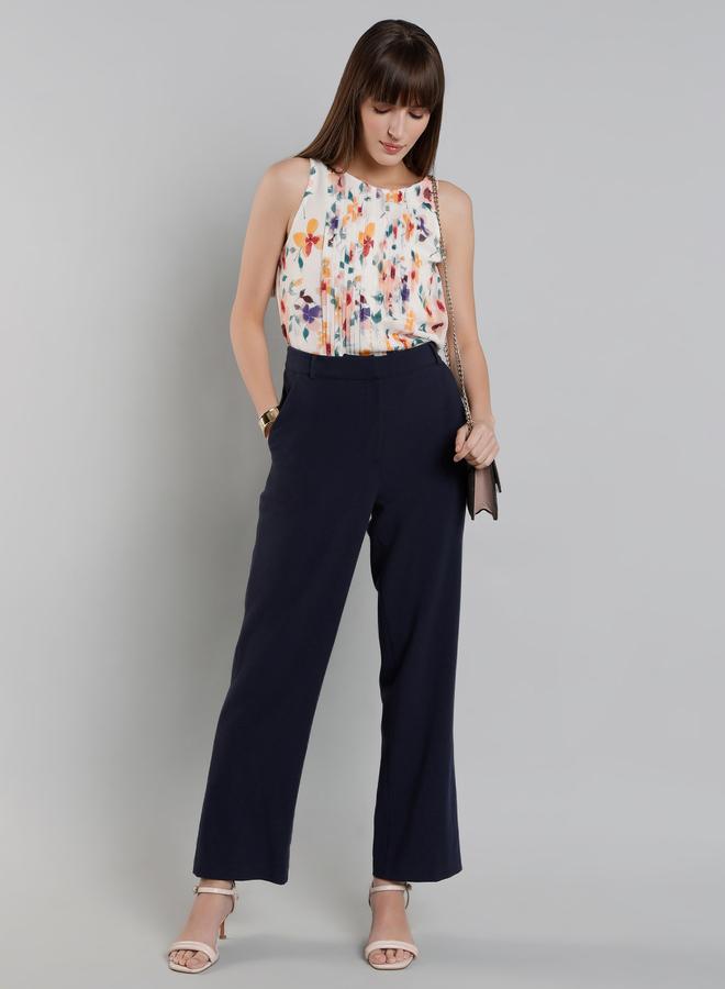 ميش توب نسائي أبيض بطبعات زهور بدون أكمام مع تفاصيل بن تنك - Image 3