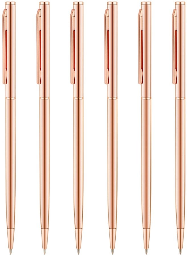 Unibene Slim Metallic Retractable Ballpoint Pens - Rose Gold, Nice Gift for Uniform Office Students Teachers Wedding Christmas, Medium Point(1 mm) 6 Pack-Black ink - Image 1