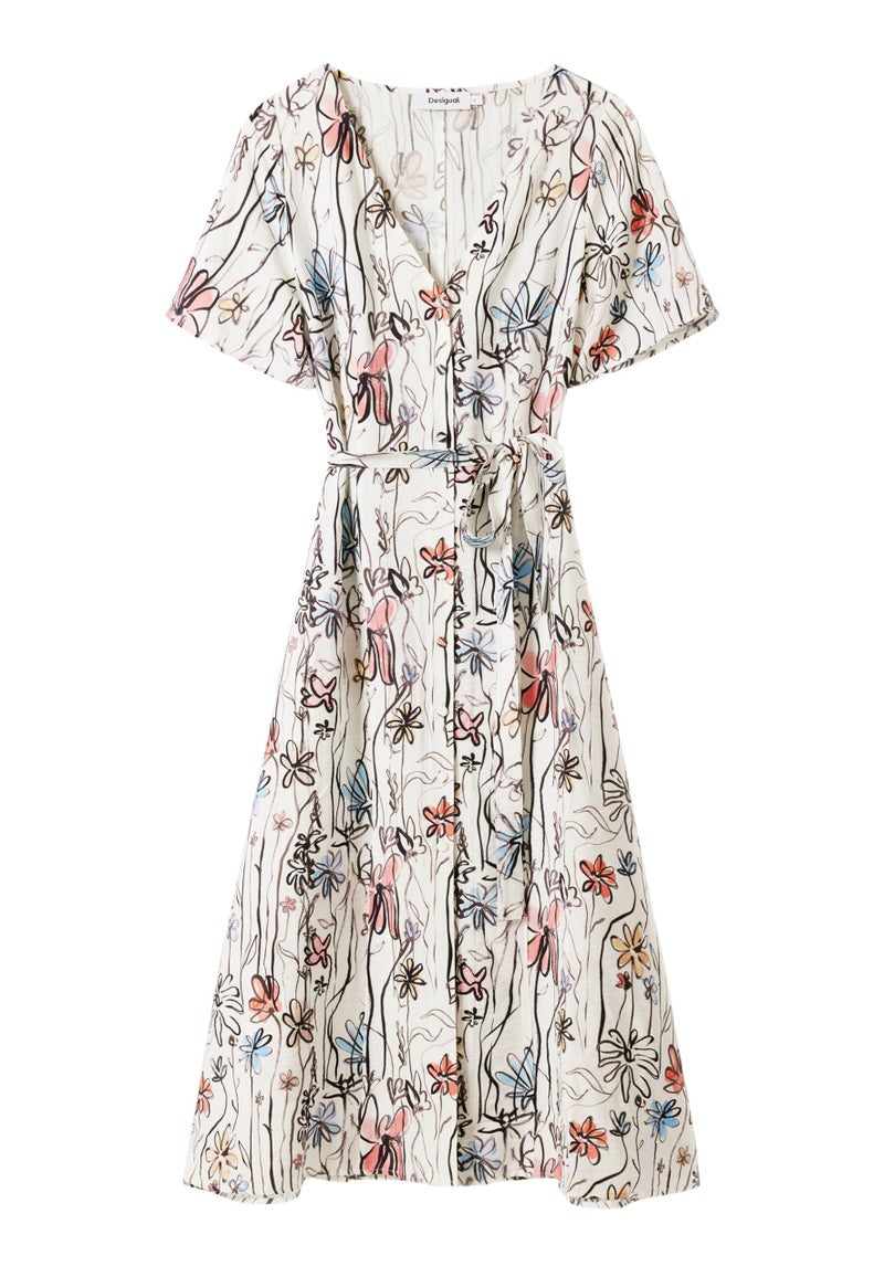 Desigual Womens Floral Midi Dress White