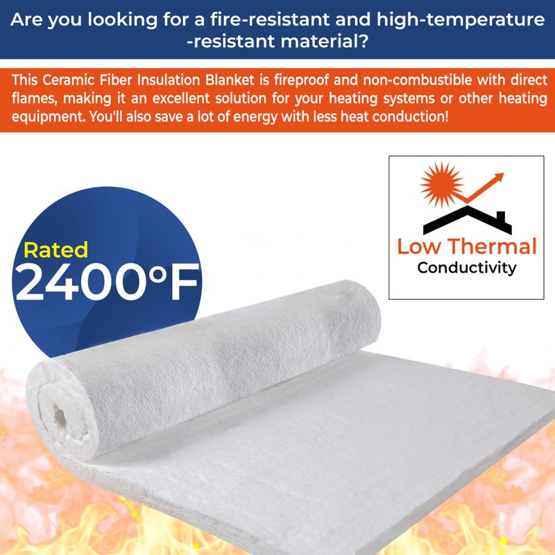 Simond Store Ceramic Fiber Insulation Blanket, 4# Density 2400F, 1" x 12"x 24â€ Fireproof Insulation for Fireplace, Forge, Furnace, Kiln, Wood Stove, Pizza Oven - Image 3
