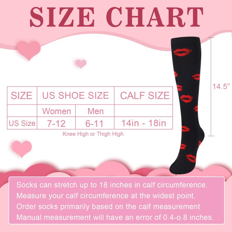 Junely Valentines Day Compression Socks for Women 20-30 mmhg Knee High Lip Socks for Valentine Running Athletic Nurses Pregnant Women Work Support Travel Flight Sports Black - Image 5