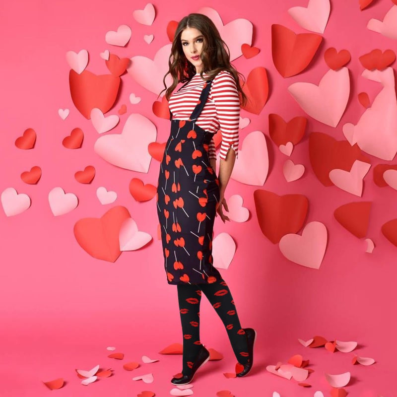 Junely Valentines Day Compression Socks for Women 20-30 mmhg Knee High Lip Socks for Valentine Running Athletic Nurses Pregnant Women Work Support Travel Flight Sports Black - Image 3