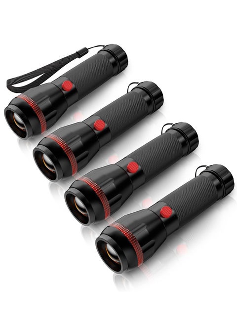 LED Torch Mini Small Torches 4Pcs, Zoomable 2 Modes 70 Lumens, Adjustable Focus, Portable Flashlight Home Indoor Lighting, Emergencies, Batteries Included