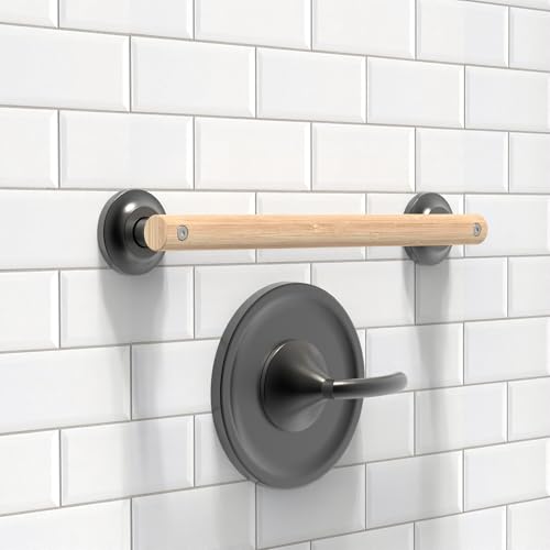 AquaChase Natural Bamboo Grab Bar for Bathroom Toilet ADA Compliant Balance Assist Handrail for Handicap and Seniors 16in Matte Black - Image 3