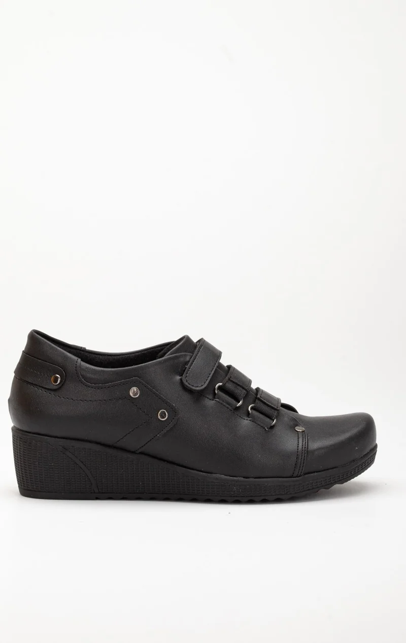 Dilimler Ayakkabı Slices Shoes Velcro Skin Black Women's Wedge Sole Casual Shoes