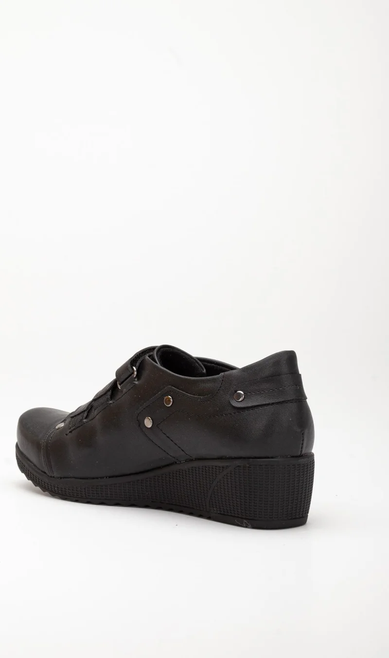 Dilimler Ayakkabı Slices Shoes Velcro Skin Black Women's Wedge Sole Casual Shoes