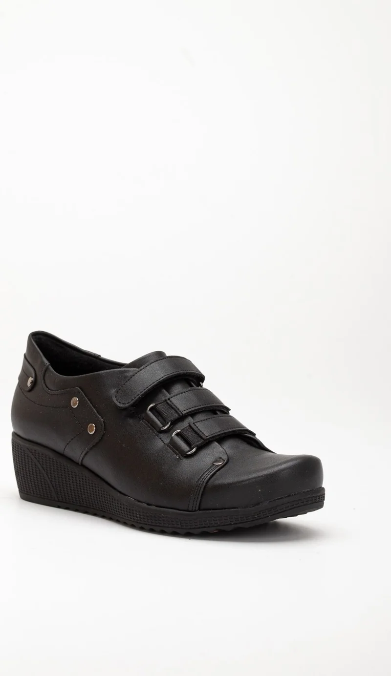 Dilimler Ayakkabı Slices Shoes Velcro Skin Black Women's Wedge Sole Casual Shoes