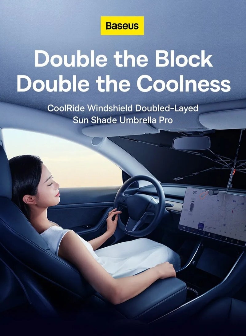 Baseus Baseus Double Layer Car Windshield Sunshade Foldable Handle UV Protection Window Sun Shade 141x76cm - Image 2