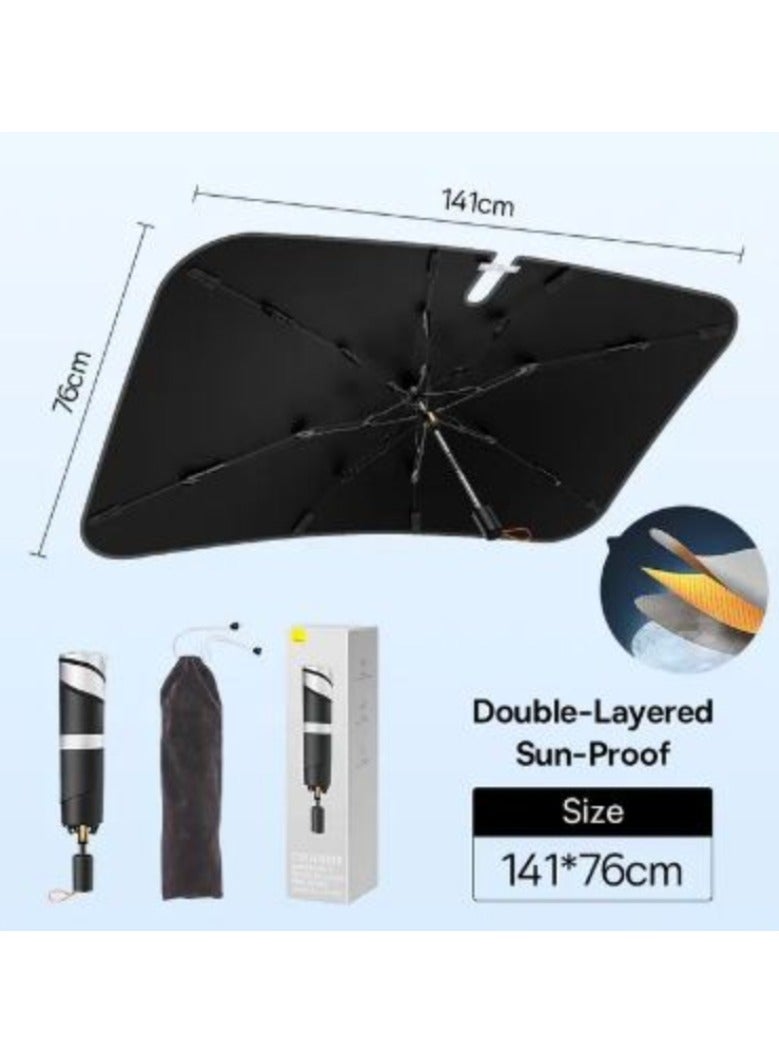 Baseus Baseus Double Layer Car Windshield Sunshade Foldable Handle UV Protection Window Sun Shade 141x76cm - Image 1