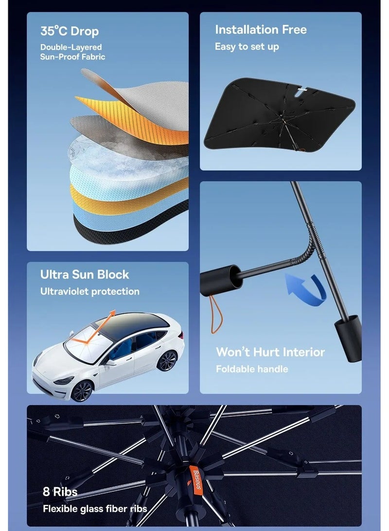 Baseus Baseus Double Layer Car Windshield Sunshade Foldable Handle UV Protection Window Sun Shade 141x76cm - Image 3