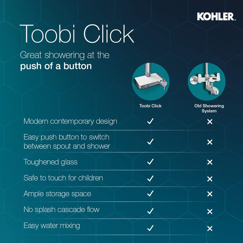 Kohler خلاط دش كوهلر توبي 20 كليك بكروم مصقول خلاط دش للحمام مع سطح زجاجي مقوى تصميم حديث مريح مع مساحة تخزين ملائمة للاحتياجات الأساسية 23147IN4CP - Image 5