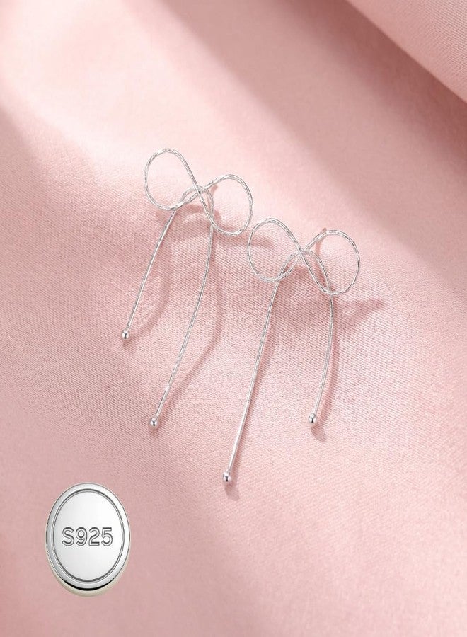 Reffeer أقراط متدلية على شكل فيونكة من الفضة الإسترليني عيار 925 للنساء والفتيات (فضة A) - Image 5