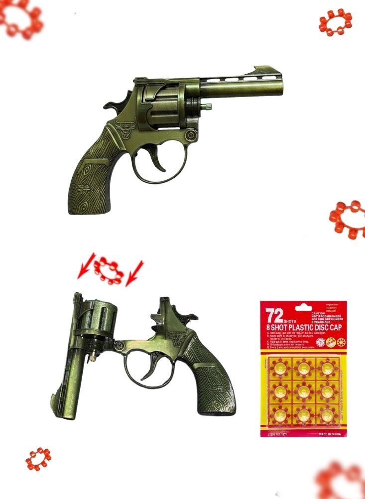 بريميم لعبة مسدس بثمانية طلقات بلاستيكية على شكل أقراص - مسدس كلاسيكي الطراز مع 72 غطاءً حلقيًا للطلقات - Image 1