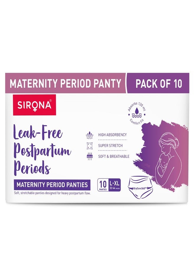 Sirona Maternity Panties After Delivery for Women | L-XL (32-44 Inch)| Pack of 10 | for Pregnancy & Postpartum Bleeding & Clots | Leak Free | High Absorbency White - Image 1
