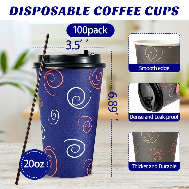 TV TOPVALUE 100 Pack 20 oz Paper Cups  Disposable Coffee Cups with Lids and Straws  Drinking Cups for Water  Coffee  Tea  Hot Coffee Cups for Home  Shops and Cafes - Image 2