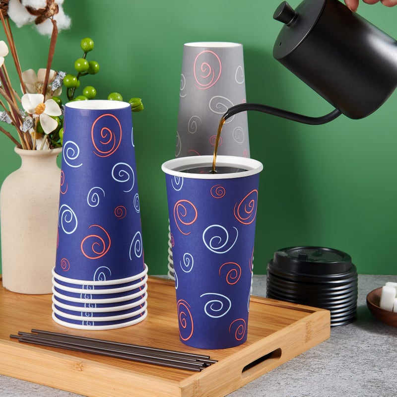 TV TOPVALUE 100 Pack 20 oz Paper Cups  Disposable Coffee Cups with Lids and Straws  Drinking Cups for Water  Coffee  Tea  Hot Coffee Cups for Home  Shops and Cafes - Image 3