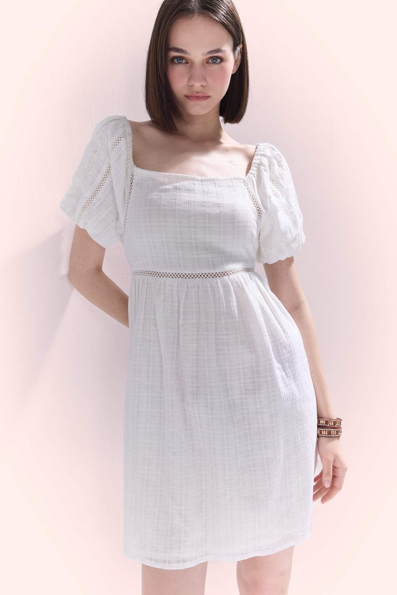 DeFacto Square Collar Cotton Mini Dress - Image 3