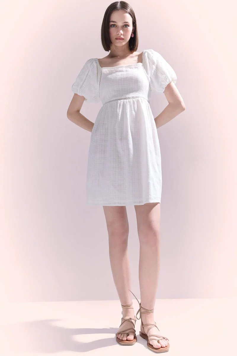 ديفاكتو Square Collar Cotton Mini Dress