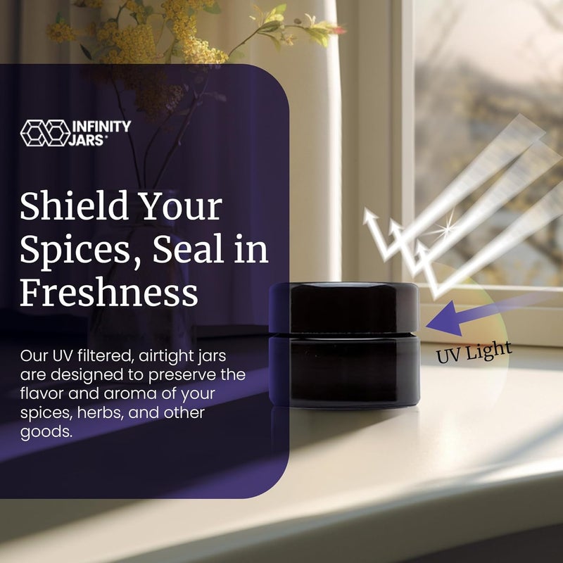 Infinity Jars Classic Black Glass Jar 10 ml (0.34 fl oz) Ultraviolet Airtight Smell Proof, Refillable Screw Top Container for Long-Term Storage of Coffee, Spices, Tea, Dried Goods, Kitchen Jar - Image 4
