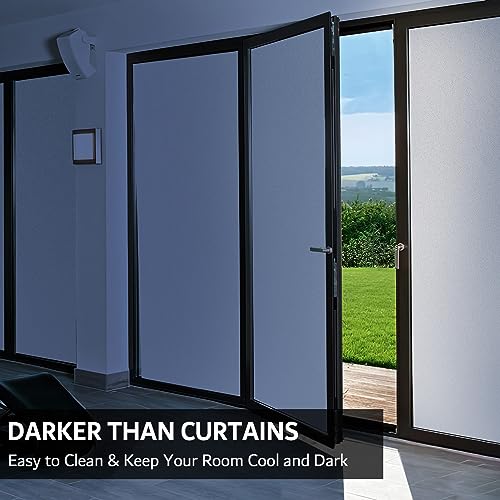 FEOMOS White Total Blackout Window Film, Static Cling Blackout Window Clings, 100% Light Blocking Film, Room Darkening Window Cover for Privacy Day Sleep Sun Blocking 17.3x78.7 inches - Image 4