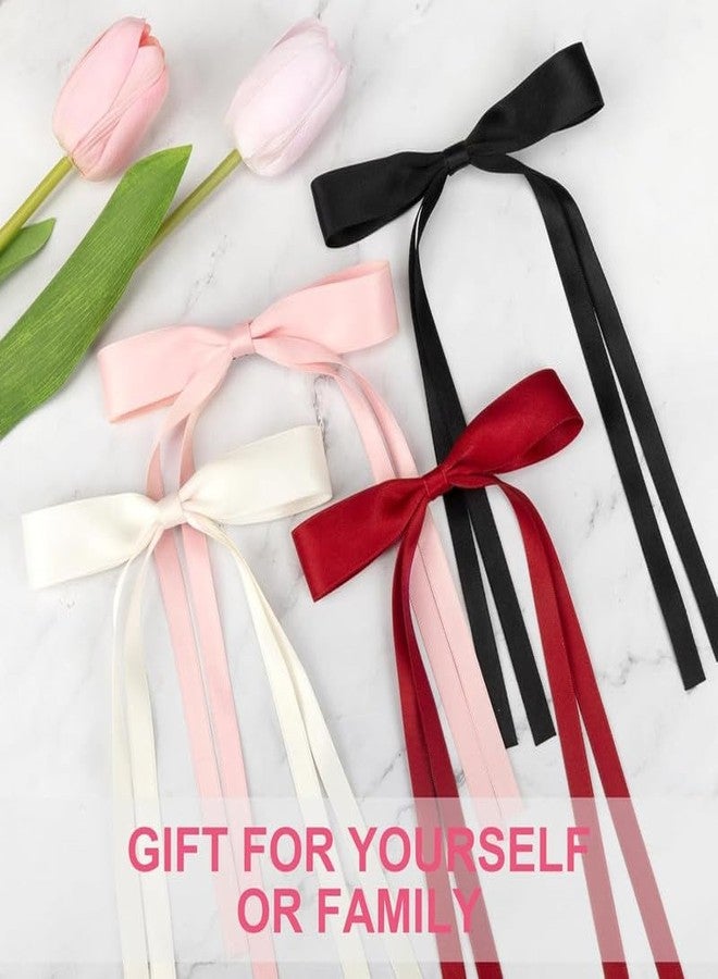 Shidara 8 PCS Luxury Silky Satin Hair Bows with Tassel for Women Grils, Tassel Ribbon Bowknot Hair Clips for Ponytail Holder. Pink, Red Hair Bow and Black, White Barrettes Claw Bow|same color as shown - Image 4