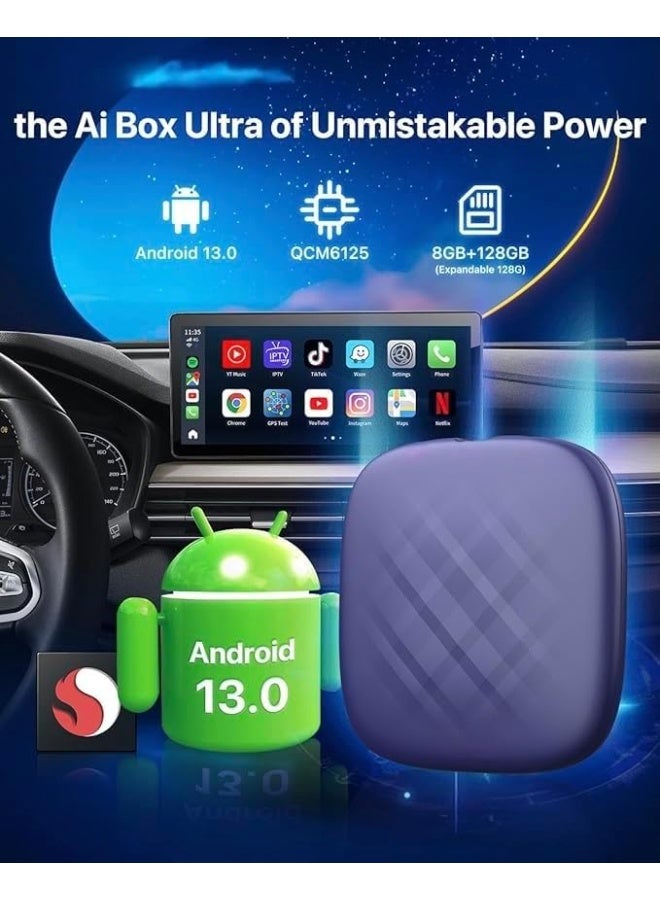 صندوق كاربلاي أندرويد 13 بتقنية الذكاء الاصطناعي، سلسلة ألترا، أقوى محول وسائط متعددة بسعة 8+128 جيجابايت ومعالج كوالكوم 6115، مزود بتقنية كاربلاي/أندرويد أوتو/متجر جوجل بلاي، متوافق فقط مع سيارات كاربلاي السلكية - Image 2