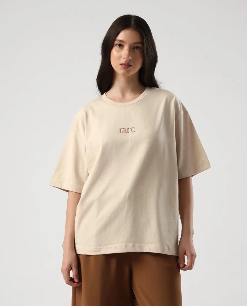 Rareism Women's Oversized T-Shirt With Back Graphic Print