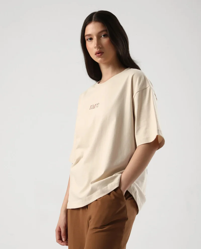 Rareism Women's Oversized T-Shirt With Back Graphic Print