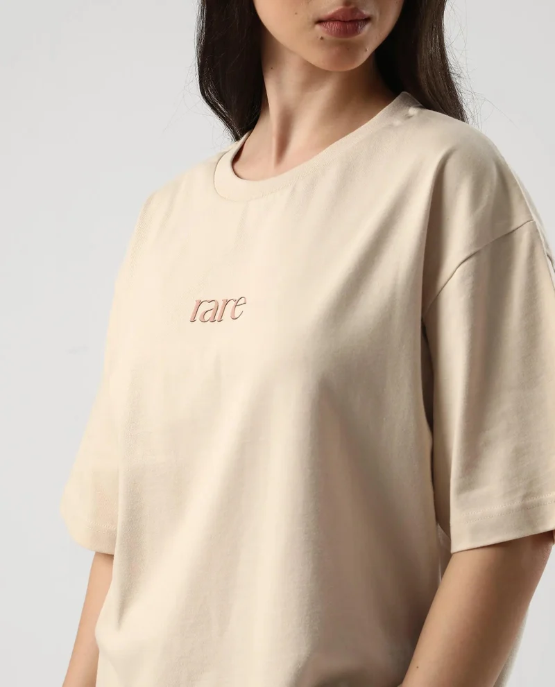 Rareism Women's Oversized T-Shirt With Back Graphic Print