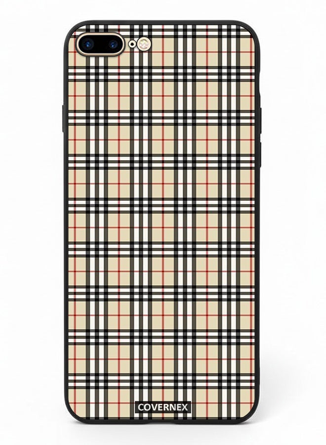 Covernex Apple iPhone 8 Plus Protective Case Cover Printed Featuring Classic Neutral Plaid Pattern - Image 2