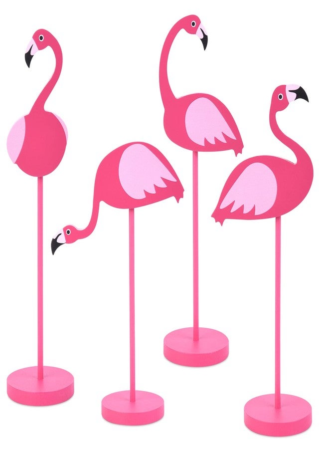 AimFun 4Pcs Flamingo Wood Tall Standing Block Set Christmas Pink Flamingo Table Sign Tropical Bird Table Centerpieces Toppers for Home Office Desk Tier Tray Decor Party Supplies - Image 1
