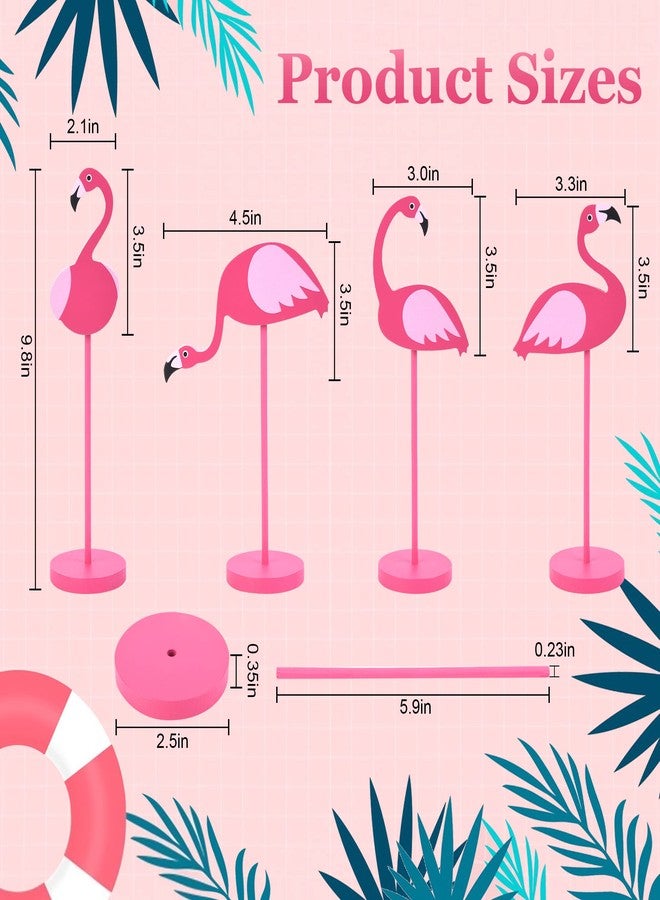 AimFun 4Pcs Flamingo Wood Tall Standing Block Set Christmas Pink Flamingo Table Sign Tropical Bird Table Centerpieces Toppers for Home Office Desk Tier Tray Decor Party Supplies - Image 2