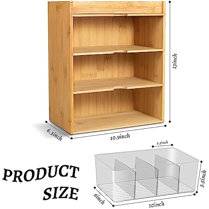 rayihni Tea Bag Organizer  Bamboo Storage With Drawer 3 Layer Natural Wood  Acrylic For Countertop Office Kitchen Cabinet Pantry - Image 4