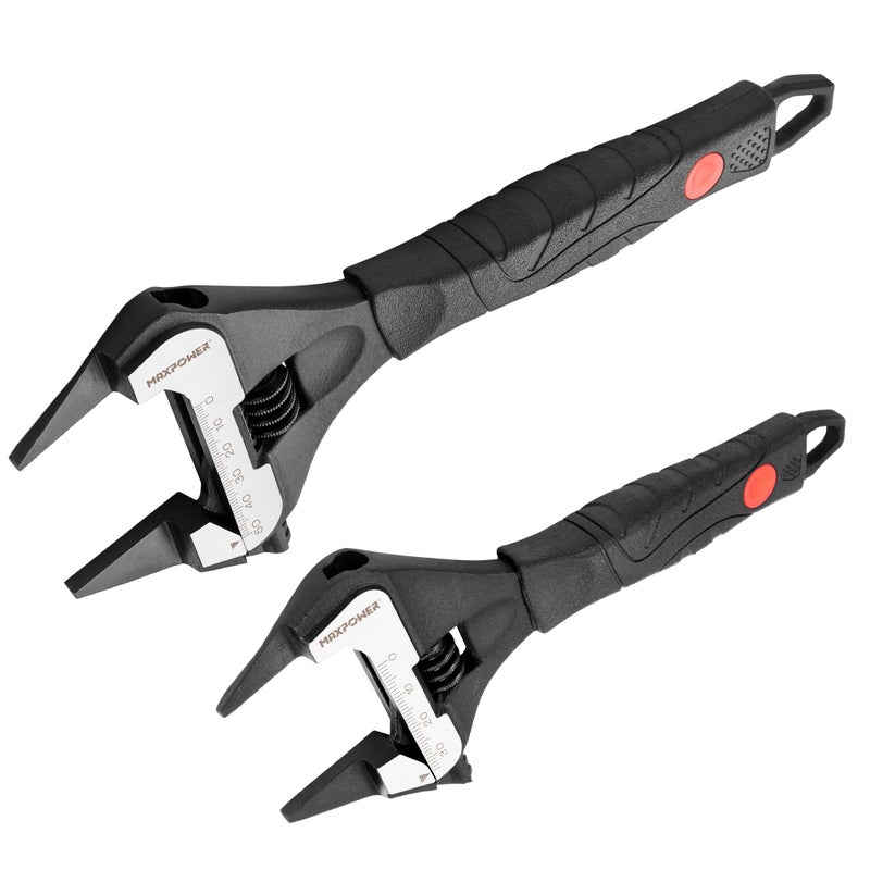 MAXPOWER Slim Adjustable Wrench Set, 6" & 10" Wide Jaw Opening, Dual Scale With Metric and SAE Plumbing Wrenches, Deep Jaw With Soft Grip Handle - Image 1
