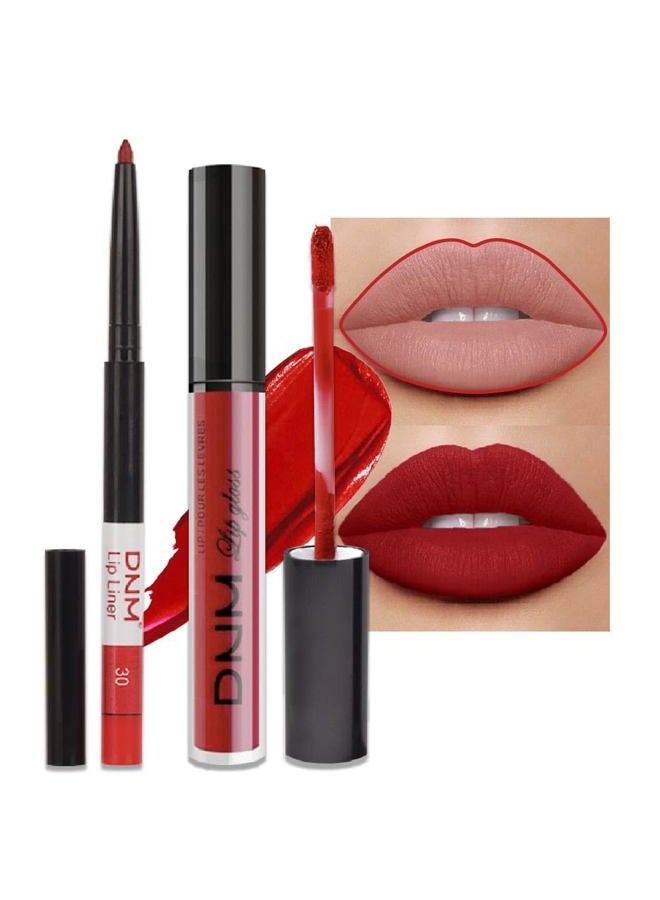 AMY'S DIARY - 2pcs Matte Ruby Red Lip Liner and Lipstick Makeup Set, Berry Colored Lipstick 24H and Lip Liner Set Matt Ink Liquid Lips Make Up Waterproof Long Lasting High Impact Color Lip Gloss Set (#30) - Image 1