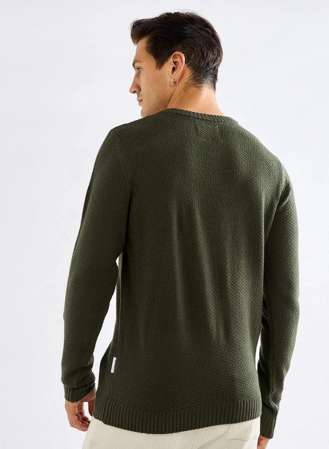 Splash FAV Textured Sweatshirt with Long Sleeves and Crew Neck