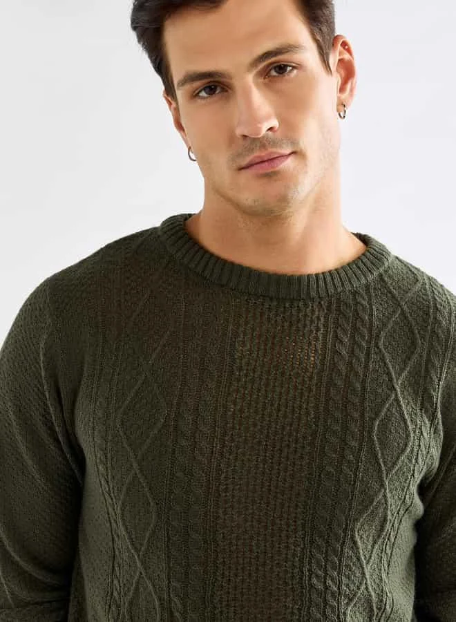 Splash FAV Textured Sweatshirt with Long Sleeves and Crew Neck