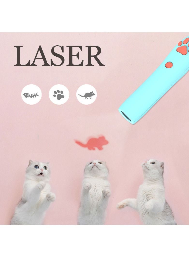 لعبة تفاعلية للقطط عصا مطاردة مع أنماط فئران وضوء إسقاط LED لتدريب القطط الصغيرة في الداخل والخارج، أزرق - Image 5