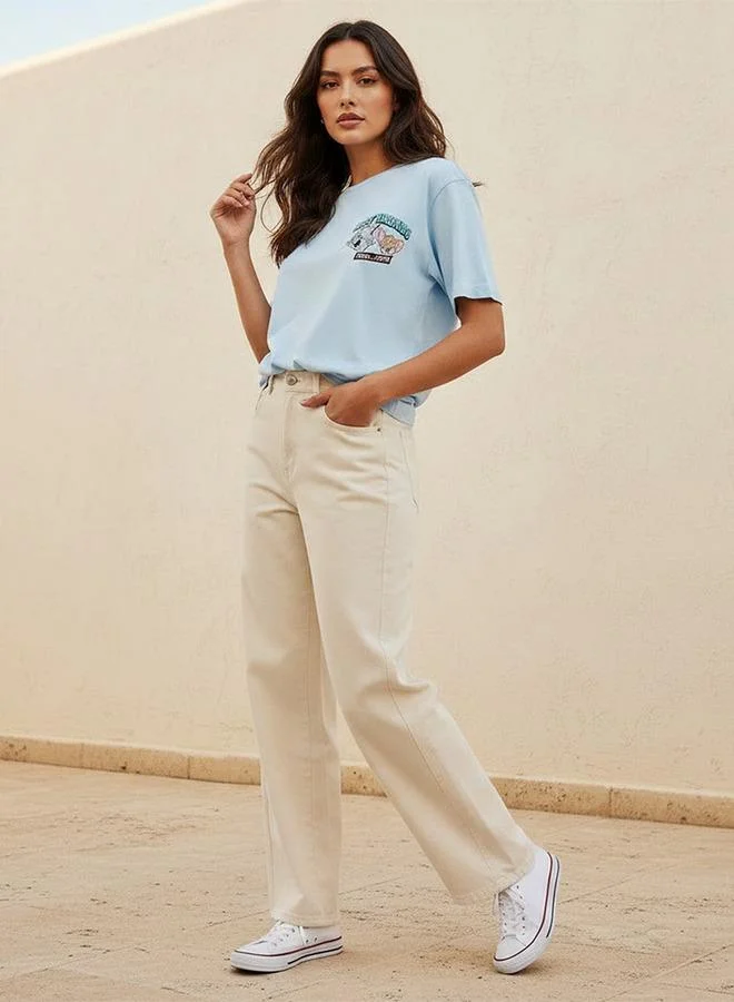 Splash FAV CREAM Denim Barrel Fit High Waist Jeans Cotton for Women | Best Price UAE