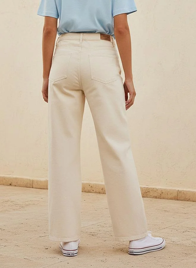 Splash FAV CREAM Denim Barrel Fit High Waist Jeans Cotton for Women | Best Price UAE